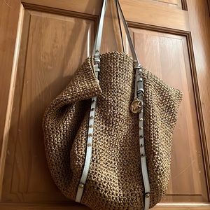 Michael Kors straw & white bag.